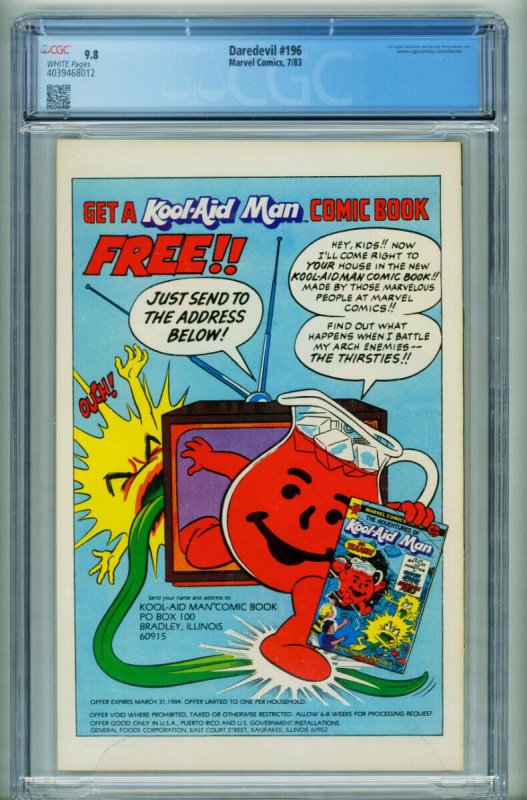 Daredevil #196  1983 - Marvel -CGC 9.8 - Comic Book-4039468012