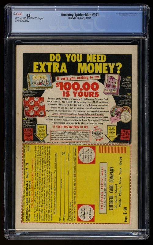 Amazing Spider-Man #101 CGC VG+ 4.5 Off White to White 1st Morbius!