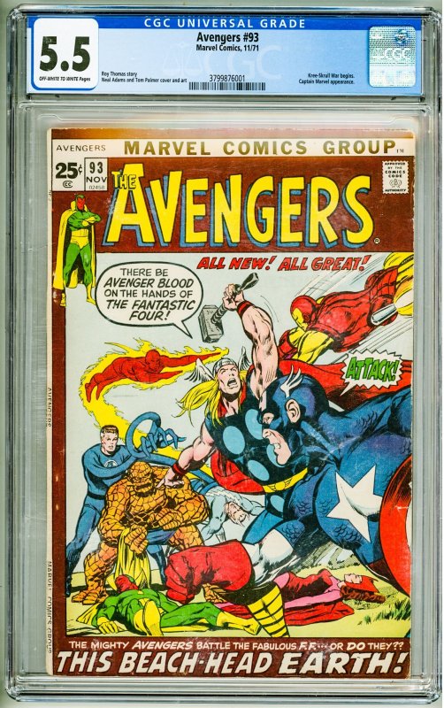 The Avengers #93 (1971) CGC 5.5! OWW Pages!