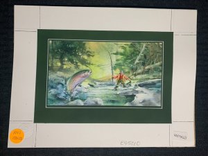 HAPPY BIRTHDAY Painted Fishing in Stream 10x8 Greeting Card Art #5010 w/ 1 Card