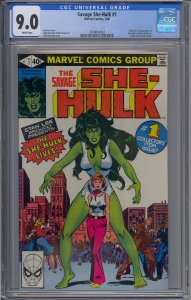 SAVAGE SHE-HULK #1 CGC 9.0 1ST JENNIFER WALTERS WHITE PAGES 4022 