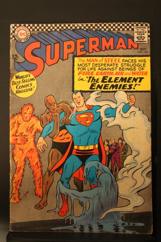 Superman #190 (1966) Affordable-Grade VG+ 1st The Elemental Enemies! Wow!