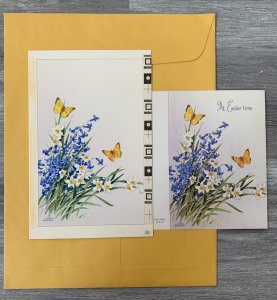AT EASTER TIME Flowers and 2 Butterflies 5x8 Greeting Card Art E2414 w/ 1 Card
