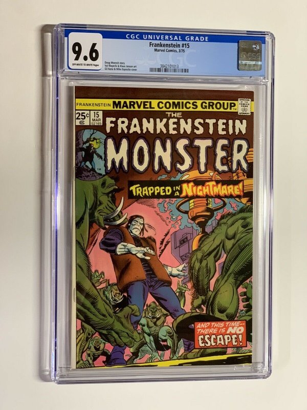 Frankenstein 15 CGC 9.6 off-white to white pages Marvel Bronze Age