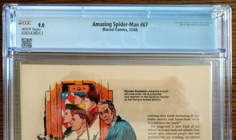 Amazing Spider-Man 67 (1968) CGC 9.0 Very Fine/Near Mint - WHITE PAGES - VINTAGE