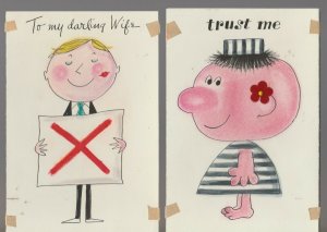 TRUST ME / DARLING WIFE Cartoon Characters 5x7 Greeting Card Art LOT of 2