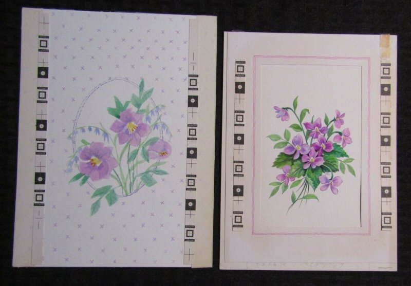 BIRTHDAY Violet Flowers w/ Green Leaves 2pcs 7x9 Greeting Card Art #2062 7635