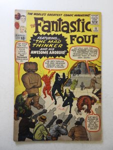 Fantastic Four #15 (1963) GD Condition ink fc, 2 in cumulative spine split