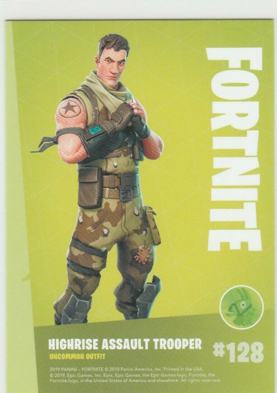 Fortnite Highrise Assault Trooper 128 Uncommon Outfit Panini 2019 trading card