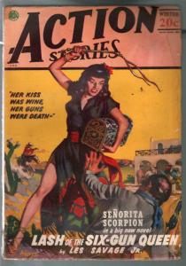 Action Stories-Winter 1947-Senorita Scorpion whip cover-Anderson-hero pulp-VG