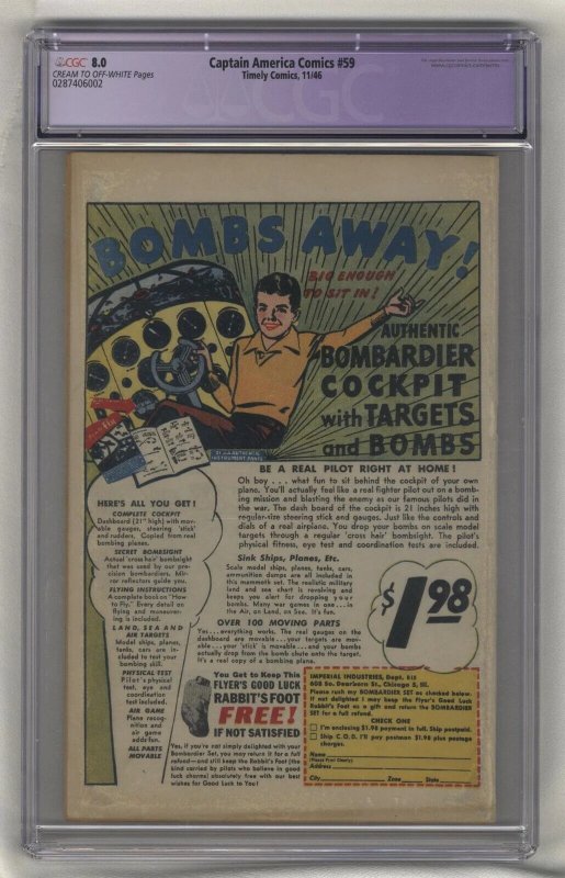 Captain America Comics #59 (1946) - CGC 8.0 Moderate Restoration - Origin Retold