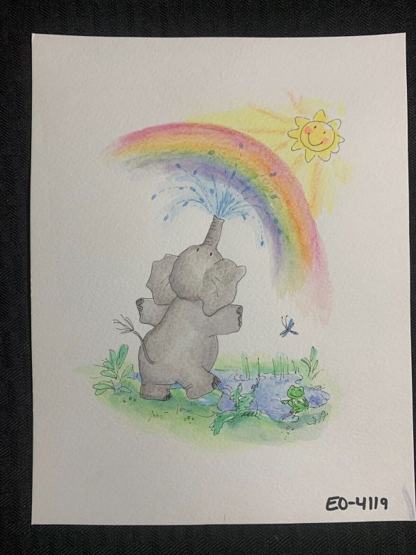 THINKING OF YOU Elephant & Rainbow 7x9 Greeting Card Art #4119 w/ 12 Cards