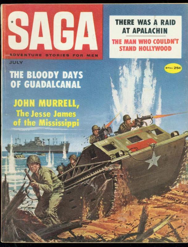 SAGA MAGAZINE JULY 1959-WW II TANK WAR COVER-CHEESECAKE FN