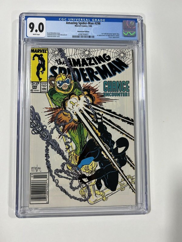 SPIDER-MAN #298 CGC 9.0 WHITE PAGES 1ST TODD MCFARLANE EDDIE BROCK Newsstand