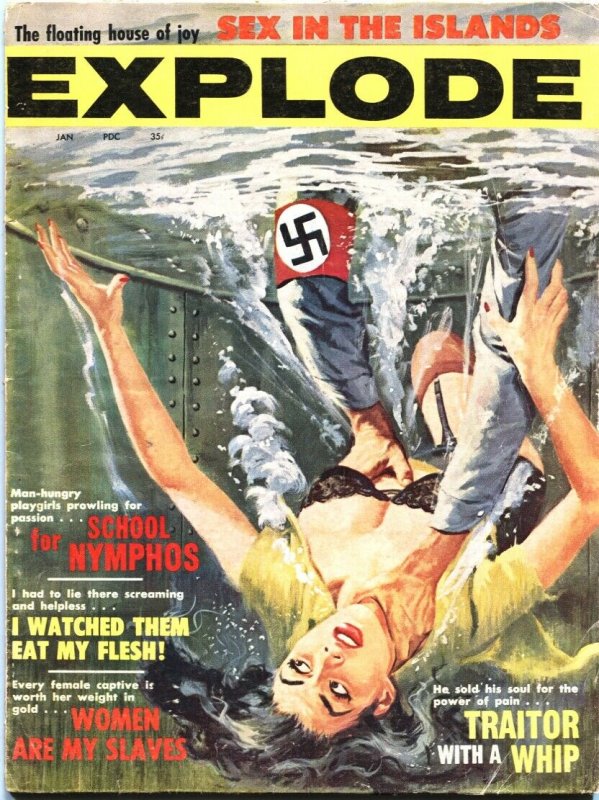 EXPLODE #1-JAN 1963-NAZI DROWNS TERRIFIED FEMALE-CHEESECAKE-PULP