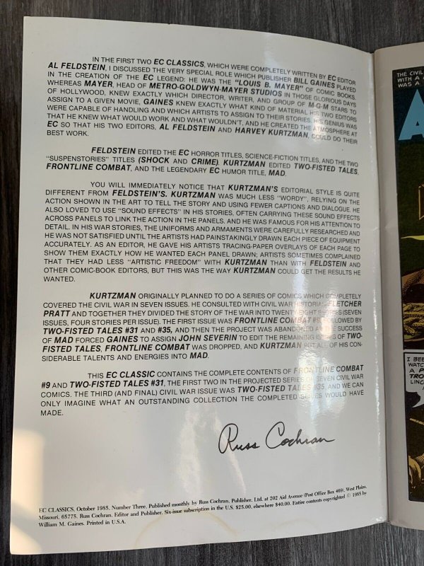 1985 EC CLASSICS #3 VG/FN 5.0 Two-Fisted Tales / Jack Davis / Russ Cochran