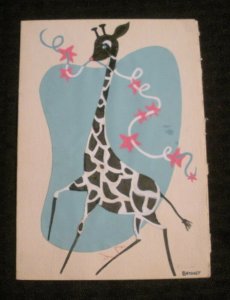 BIRTHDAY Black & White Giraffe w/ Stars 5x7 Greeting Card Art #B2501