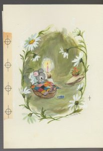 TAKE IT EASY Cute painted Mouse w/ Candle Dailsies 6x8 Greeting Card Art #C9624