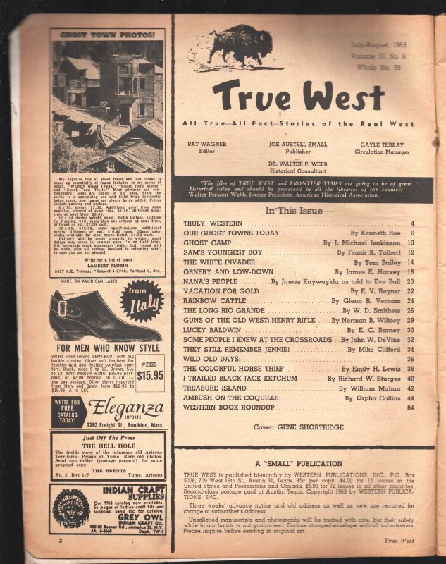 True West 8/1963-Gen. Custer -Temple Houston-Ghost town issue-rattlesnake