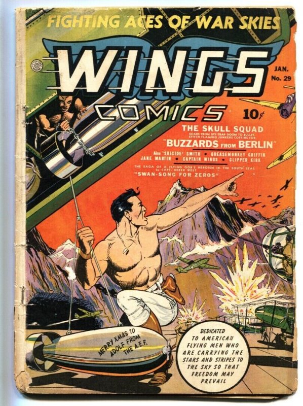 Wings #29 1943-Fiction House-Bomb for Hitler cvr-Skull Squad-G-