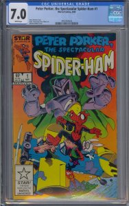 PETER PORKER, THE SPECTACULAR SPIDER-HAM #1 CGC 7.0 WHITE PAGES 3025 