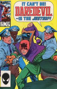 Daredevil #218 VG ; Marvel | low grade comic May 1985 Jester Unmasked Cover