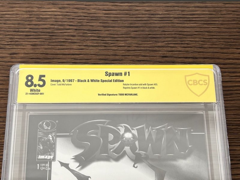 Spawn #1 Black and White Cover (1997). 8.5, CBCS, Signed by McFarlane.