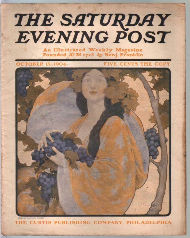 Saturday Evening Post 10/15/1904-GGA portrait cover-W Everett-vintage ads-VG