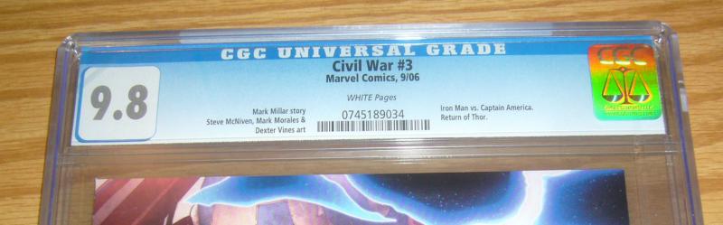 Civil War #3 CGC 9.8 mark millar - 1st ragnarok - w/dynamic forces COA avengers