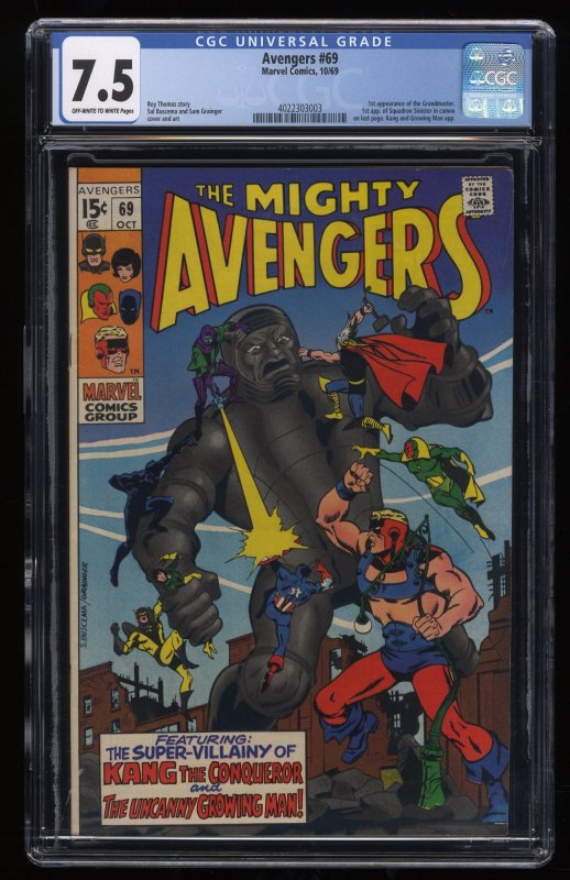 Avengers #69 CGC VF- 7.5 Off White to White 1st Grandmaster Squadron Sinister!