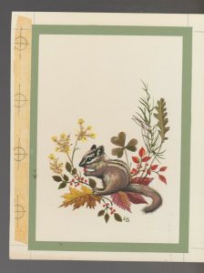 GET WELL SOON Cute Chipmunk wuth Clover & Berries 5x6 Greeting Card Art #C1610