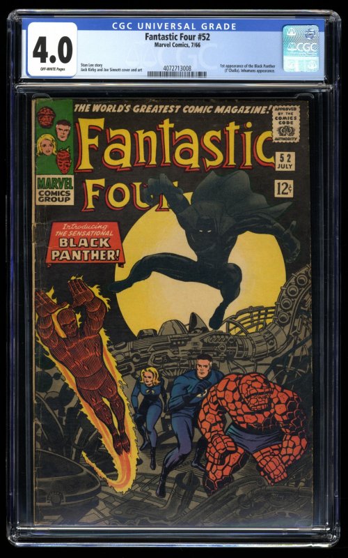 Fantastic Four #52 CGC VG 4.0 Off White 1st Appearance Black Panther!