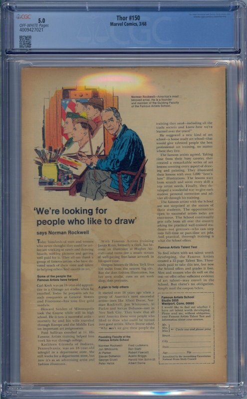 THOR #150 CGC 5.0 WRECKER HELA DESTROYER INHUMANS JACK KIRBY 