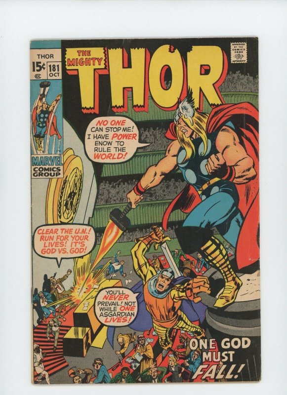 The Mighty Thor #181 - Neal Adams Cover Art. One God Must Fall (4.5/5.0) 1970