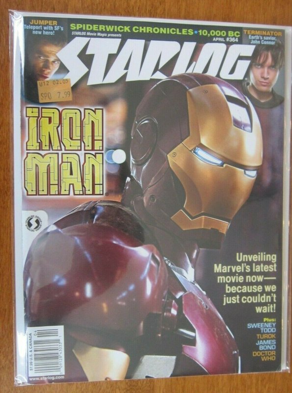 Starlog #364 Iron Man movie 8.0 VF price tag on cover (2008)