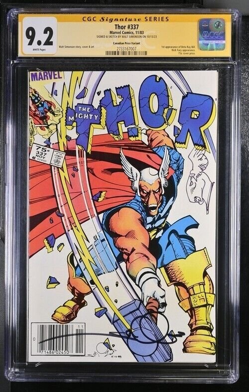 Thor (1983) # 337 (CGC 9.2) Signed & Sketch Walt Simonson*Canadian Price Variant