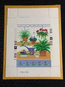 A GET WELL WISH Flowers & Plants on Shelf 8x10.25 Greeting Card Art #C9614