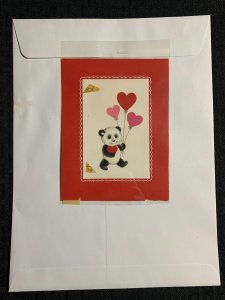 VALENTINES DAY Cute Panda w/ 3 Red Heart Balloons 5x6.5 Greeting Card Art V3240