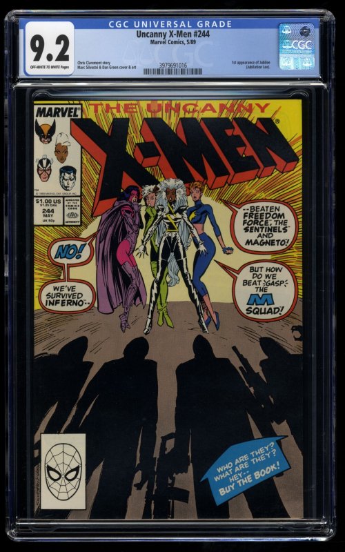 Uncanny X-Men #244 CGC NM- 9.2 Off White to White 1st Jubilee!