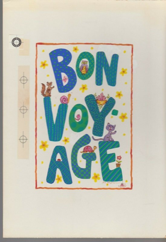 BON VOYAGE Owl Snail Turtle Cat & Squirrel 7.5x11 Greeting Card Art #BV4291