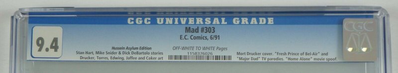 Mad Magazine #303 CGC 9.4 - RARE Hussein Asylum Edition - Home Alone - June 1991 