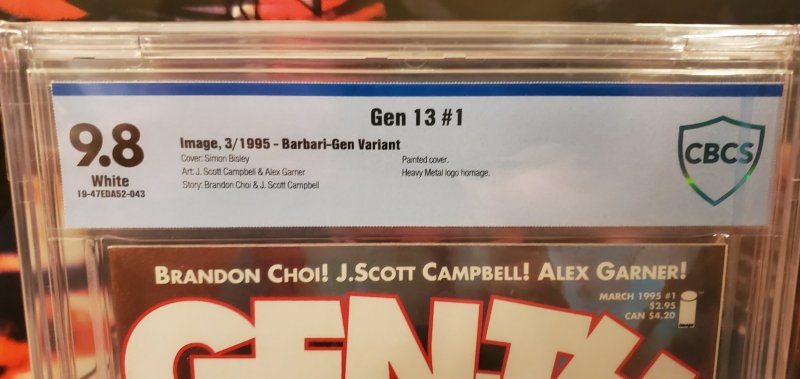 Gen 13 # 1 CBCS 9.8 Barbari-Gen variant cover