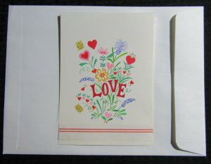 VALENTINES Colorful Flowers w/ Love Lettering 5.5x8 Greeting Card Art #V3628
