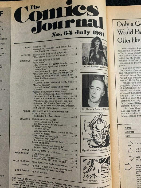 1981 COMICS JOURNAL Magazine #64 G/VG 5.0 Gil Kane / Micronauts / Jack Kirby