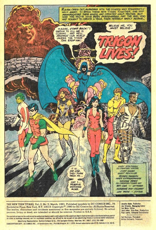 THE NEW TEEN TITANS #5 (Mar1981) 8.0 VF Marv Wolfman! Curt Swan! 1st TRIGON!