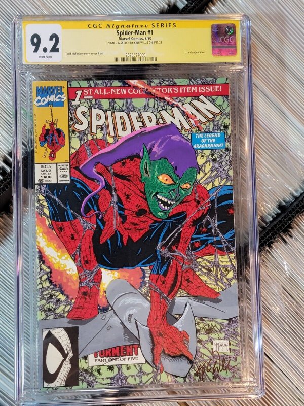 CGC 9.2 Spider-man #1 Comic Book 1990 Sketched & Signed by Kyle Willis Signature 