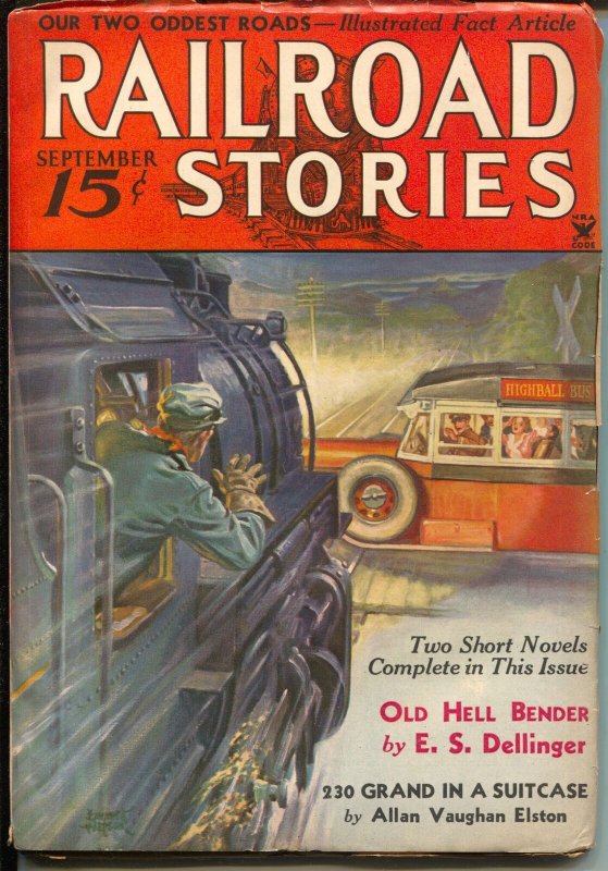 Railroad Stories 9/1934-Munsey-train & bus crash-pulp adventure & thrills-FN