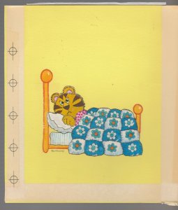 GET WELL SOON Cartoon Sick Tiger in Bed 7x8.5 Greeting Card Art #C9203