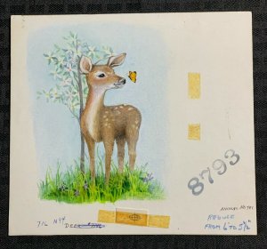 THINKING OF YOU Spotted Deer w/ Butterfly 8x7 Greeting Card Art #8793