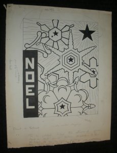 MERRY CHRISTMAS Noel w/ Snowflakes & Star 11.5x14.5 Greeting Card Art #7216